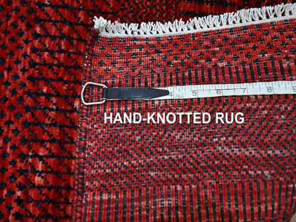 Modern / Contemporary hand-knotted wool/silk runner in Red, 2'5" x 13'11" — SKU O076318 (view 7)