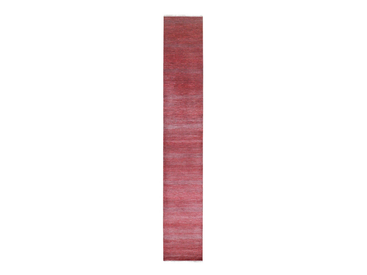 Modern / Contemporary hand-knotted wool/silk runner in Red, 2'6" x 16'3" — SKU O076320