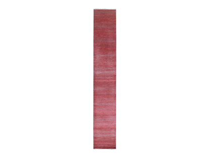 Modern / Contemporary hand-knotted wool/silk runner in Red, 2'6" x 16'3" — SKU O076320