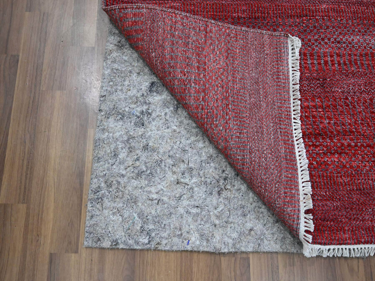 Modern / Contemporary hand-knotted wool/silk runner in Red, 2'6" x 16'3" — SKU O076320 (view 3)