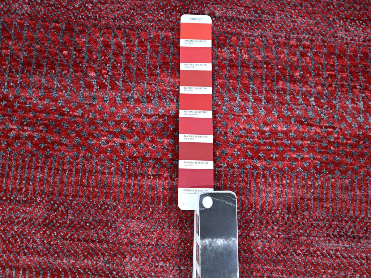 Modern / Contemporary hand-knotted wool/silk runner in Red, 2'6" x 16'3" — SKU O076320 (view 4)