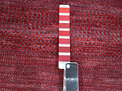 Modern / Contemporary hand-knotted wool/silk runner in Red, 2'6" x 16'3" — SKU O076320 (view 4)