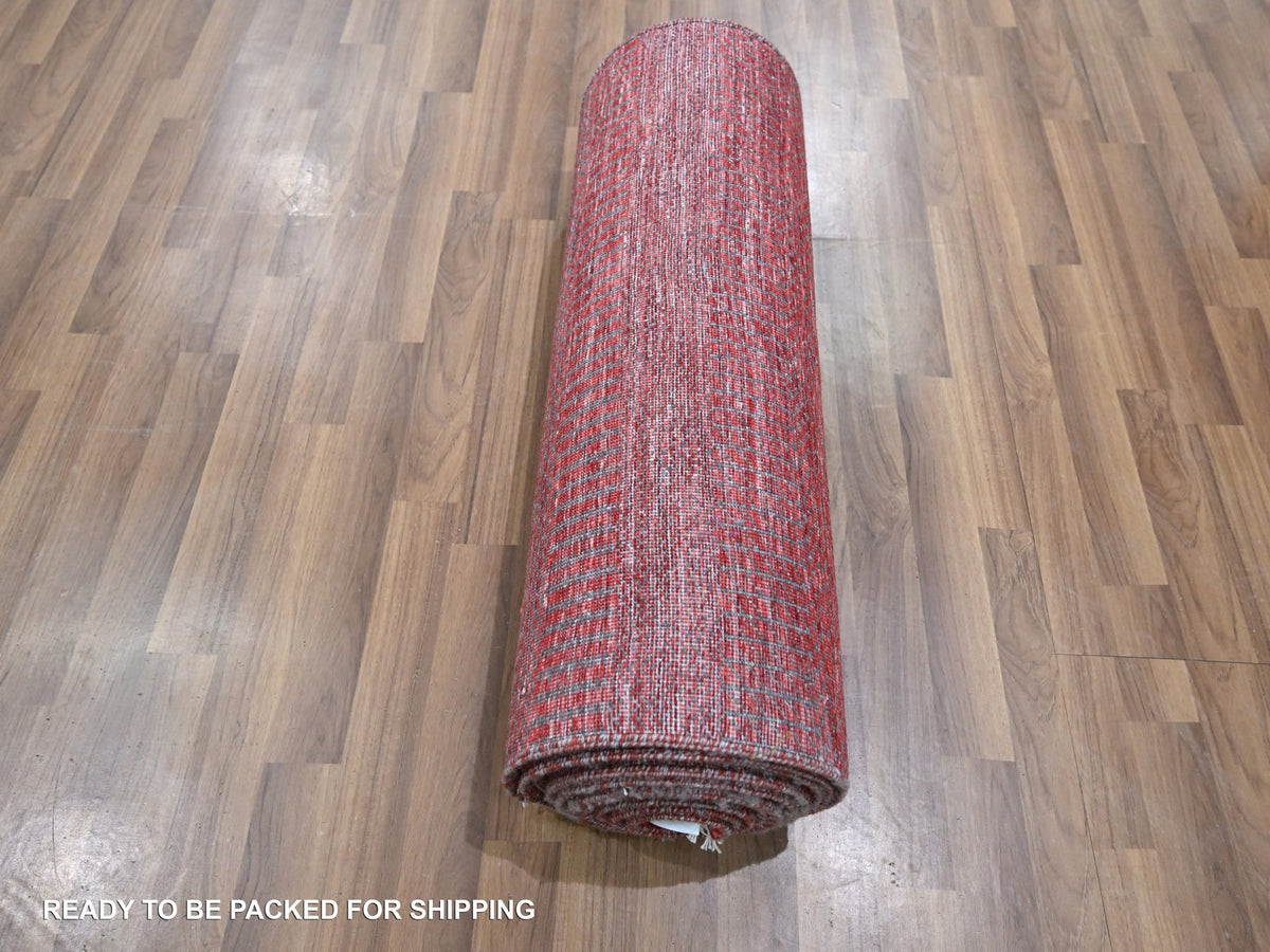 Modern / Contemporary hand-knotted wool/silk runner in Red, 2'6" x 16'3" — SKU O076320 (view 5)