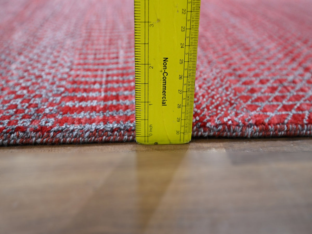 Modern / Contemporary hand-knotted wool/silk runner in Red, 2'6" x 16'3" — SKU O076320 (view 6)