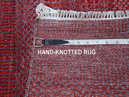 Modern / Contemporary hand-knotted wool/silk runner in Red, 2'6" x 16'3" — SKU O076320 (view 7)