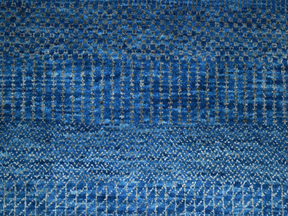 Blue 9'0" x 11'11" Modern and Contemporary Hand knotted Wool/Silk Rug - Sku: O076322