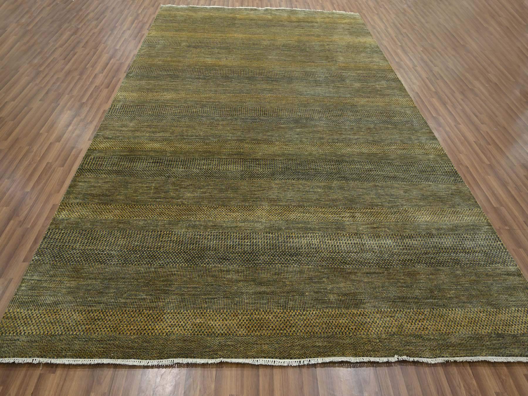 Modern / Contemporary hand-knotted wool/silk rug in Brown, 9'2" x 12'6" — SKU O076323 (view 2)