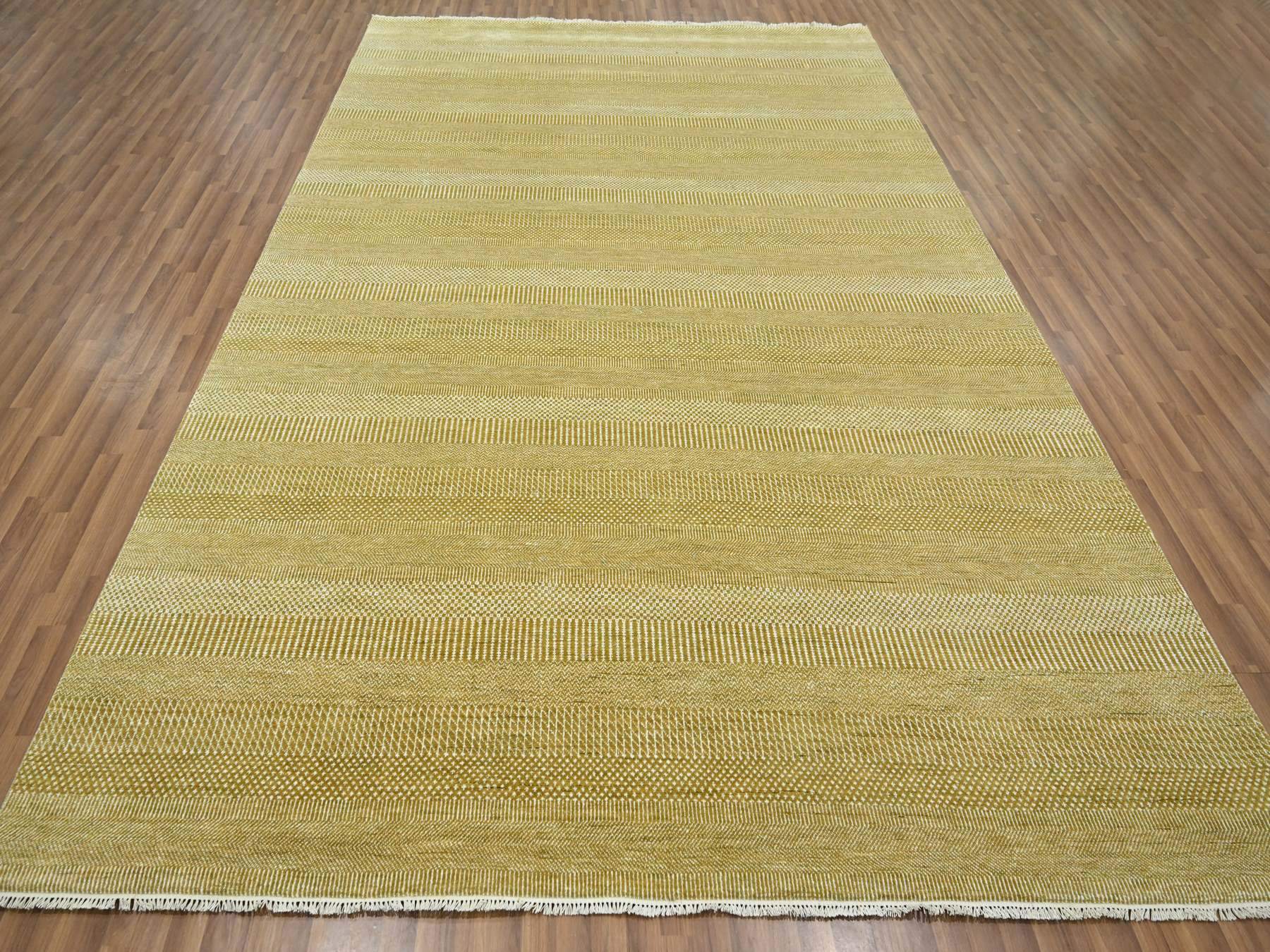 Modern / Contemporary hand-knotted wool/silk rug in Brown, 9' x 12' — SKU O076329 (view 2)