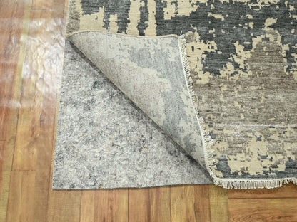 Modern / Contemporary hand-knotted wool/silk rug in Gray, 11'10" x 14'11" — SKU O076331 (view 4)