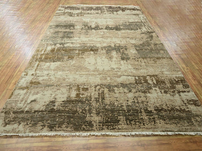 Beige 8'11" x 11'11" Modern and Contemporary Hand knotted Wool/Silk Rug - Sku: O076339
