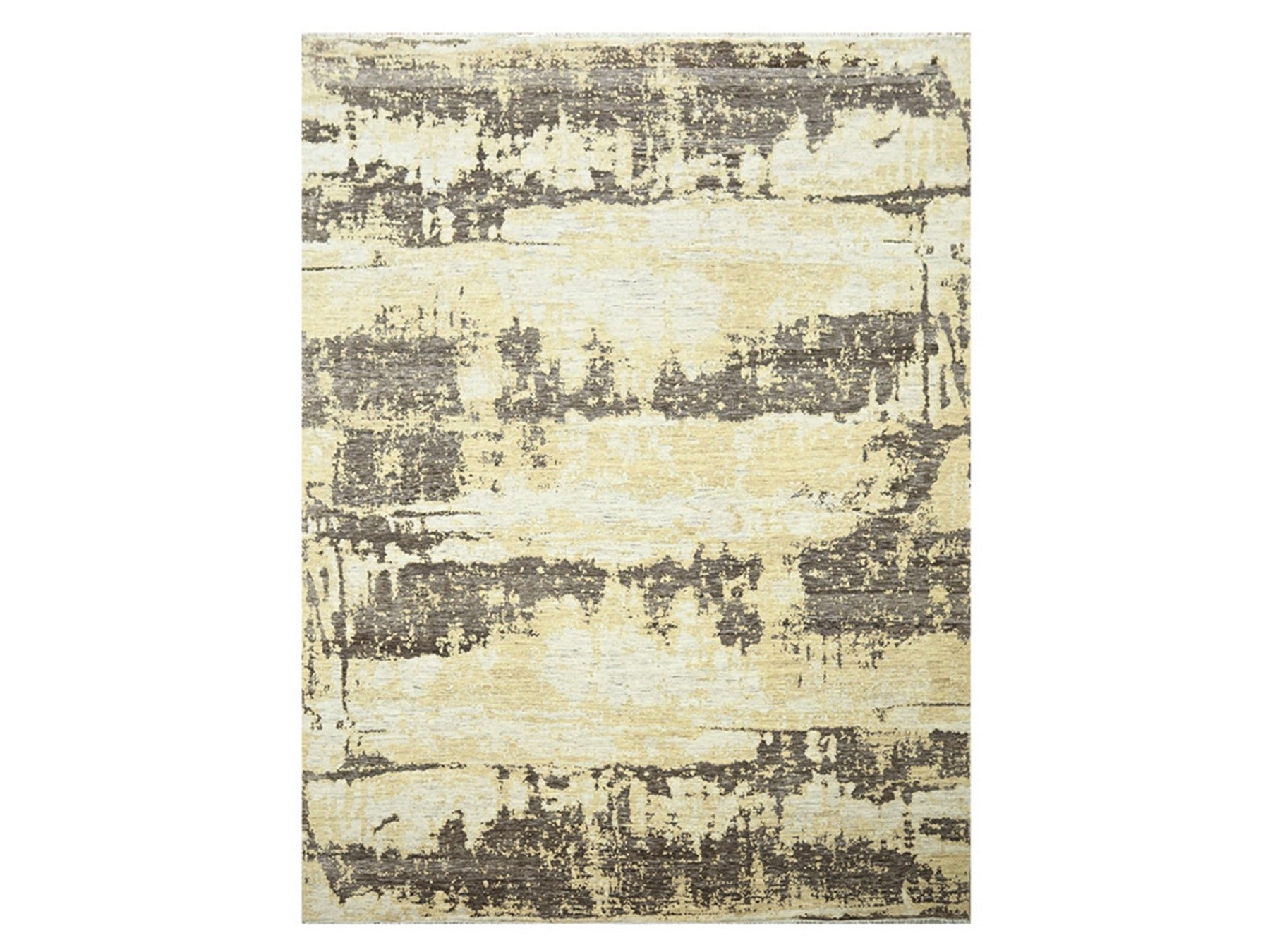 Modern / Contemporary hand-knotted wool/silk rug in Ivory, 8'11" x 12' — SKU O076340