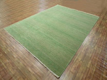 Green 8'1" x 10'3" Modern / Contemporary Hand knotted Wool/Silk Rug - Sku: O076343
