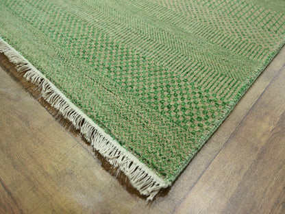 Green 8'1" x 10'3" Modern / Contemporary Hand knotted Wool/Silk Rug - Sku: O076343