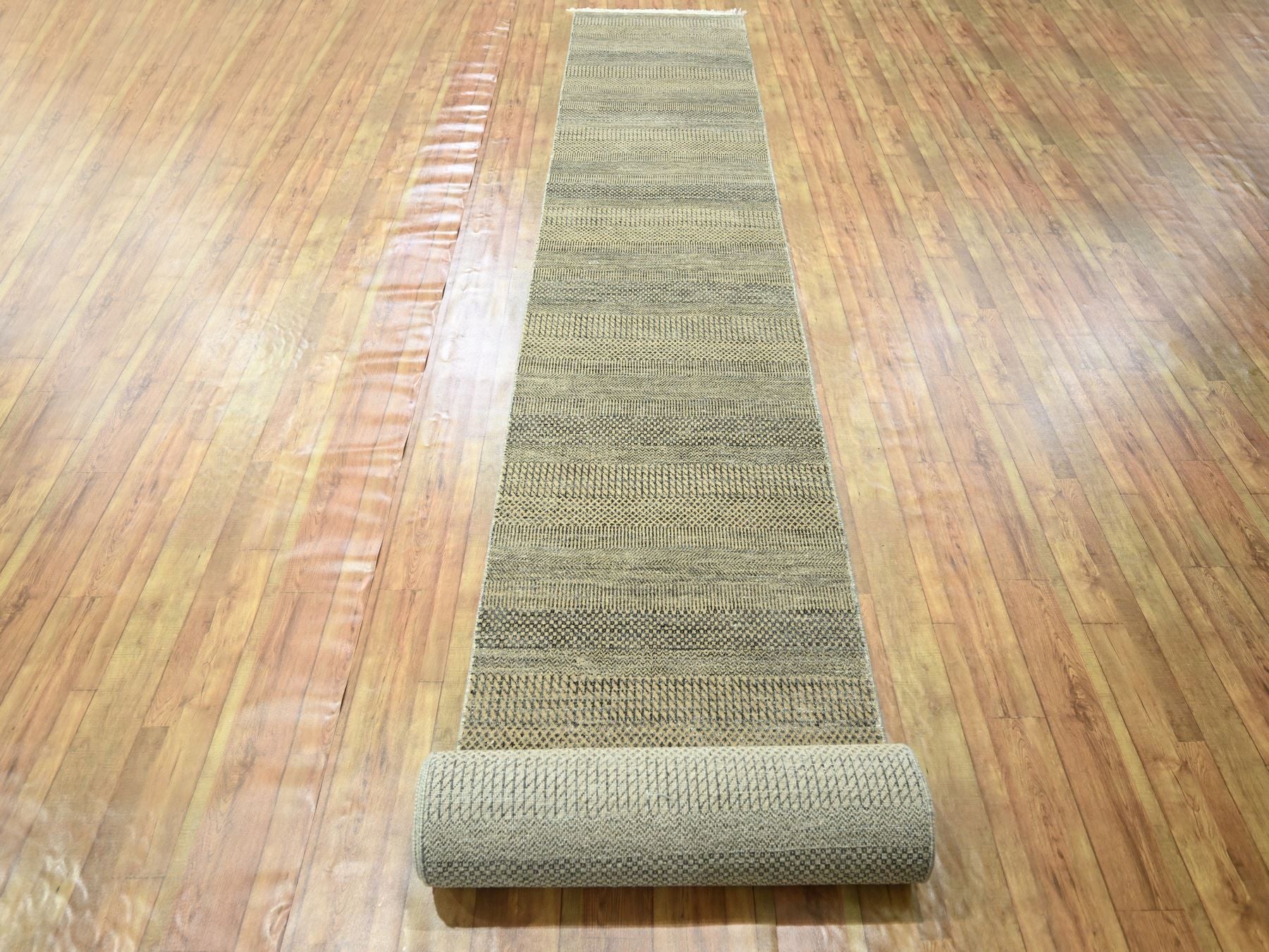 Modern / Contemporary hand-knotted wool/silk runner in Brown, 2'6" x 20'4" — SKU O076348 (view 2)