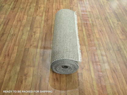 Brown 2'6" x 20'4" Modern / Contemporary Hand knotted Wool/Silk Rug - Sku: O076348