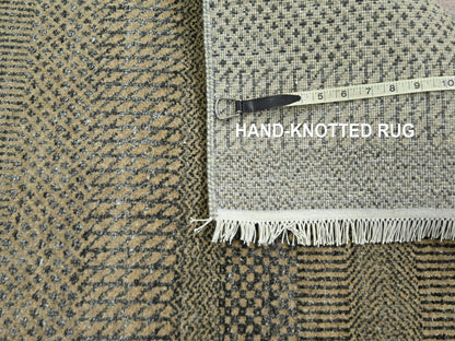 Brown 2'6" x 20'4" Modern / Contemporary Hand knotted Wool/Silk Rug - Sku: O076348