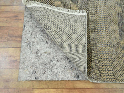 Brown 2'7" x 20'4" Modern / Contemporary Hand knotted Wool/Silk Rug - Sku: O076349
