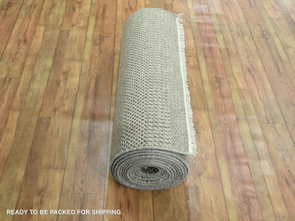 Brown 2'7" x 20'4" Modern / Contemporary Hand knotted Wool/Silk Rug - Sku: O076349