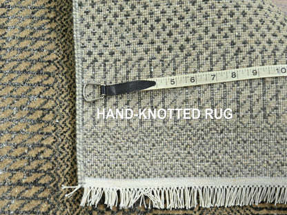 Brown 2'7" x 20'4" Modern / Contemporary Hand knotted Wool/Silk Rug - Sku: O076349