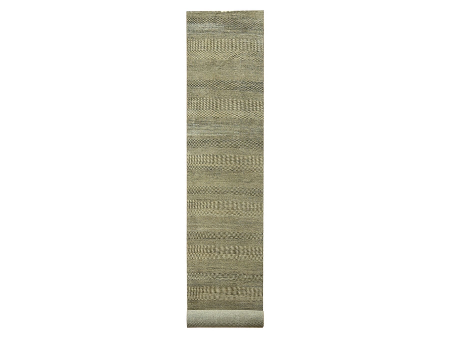 Modern / Contemporary hand-knotted wool/silk runner in Brown, 3' x 21'10" — SKU O076350