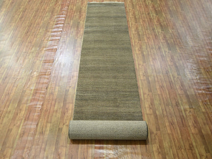 Brown 3'0" x 21'10" Modern / Contemporary Hand knotted Wool/Silk Rug - Sku: O076350