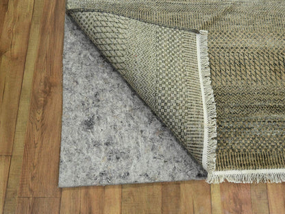 Brown 3'0" x 21'10" Modern / Contemporary Hand knotted Wool/Silk Rug - Sku: O076350