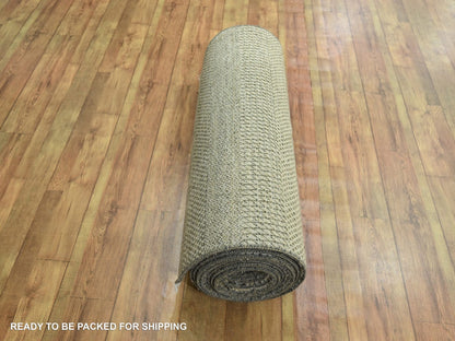 Brown 3'0" x 21'10" Modern / Contemporary Hand knotted Wool/Silk Rug - Sku: O076350