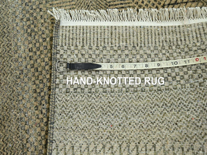 Brown 3'0" x 21'10" Modern / Contemporary Hand knotted Wool/Silk Rug - Sku: O076350