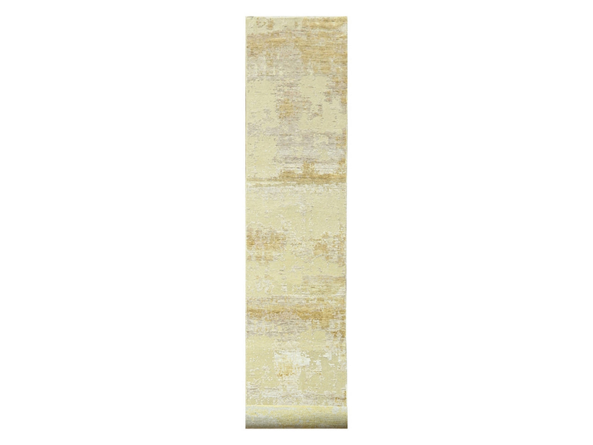 Modern / Contemporary hand-knotted wool/silk runner in Ivory, 2'6" x 19' — SKU O076352