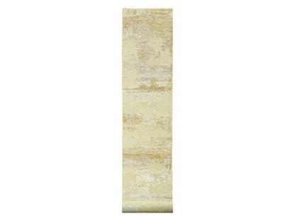 Modern / Contemporary hand-knotted wool/silk runner in Ivory, 2'6" x 19' — SKU O076352