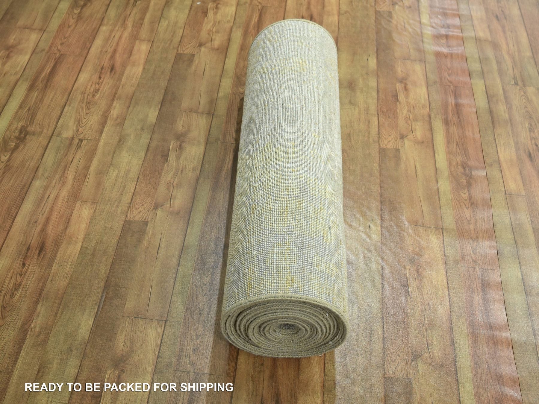 Modern / Contemporary hand-knotted wool/silk runner in Ivory, 2'6" x 19' — SKU O076352 (view 5)