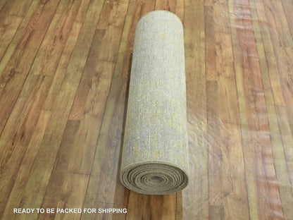 Modern / Contemporary hand-knotted wool/silk runner in Ivory, 2'6" x 19' — SKU O076352 (view 5)