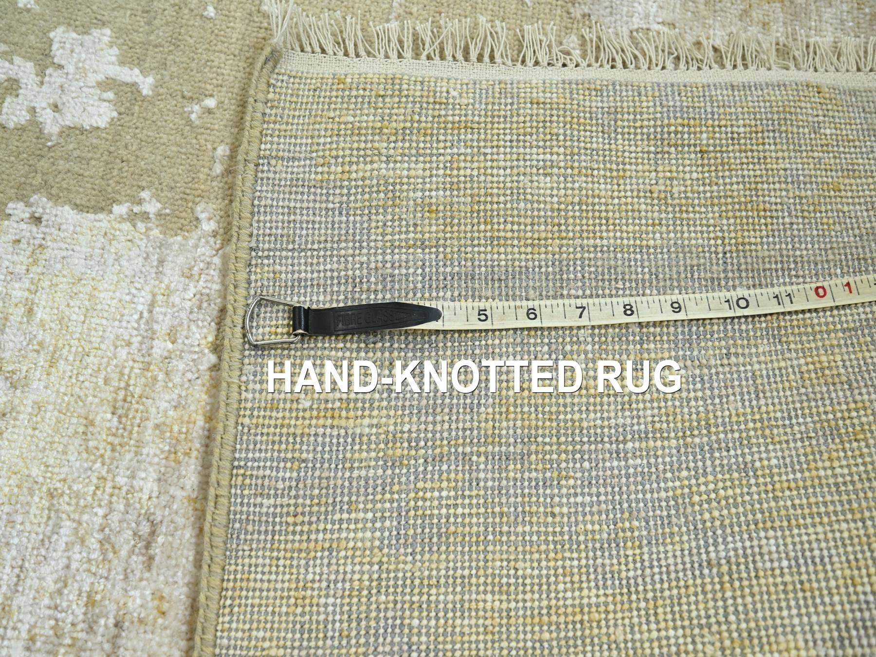 Modern / Contemporary hand-knotted wool/silk runner in Ivory, 2'6" x 19' — SKU O076352 (view 7)