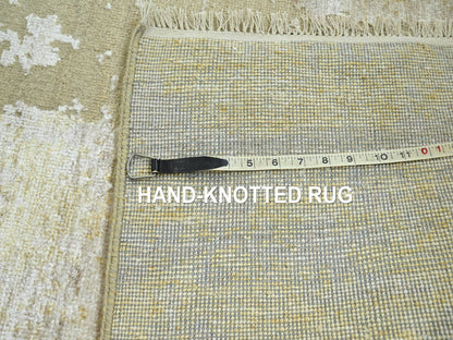 Modern / Contemporary hand-knotted wool/silk runner in Ivory, 2'6" x 19' — SKU O076352 (view 7)