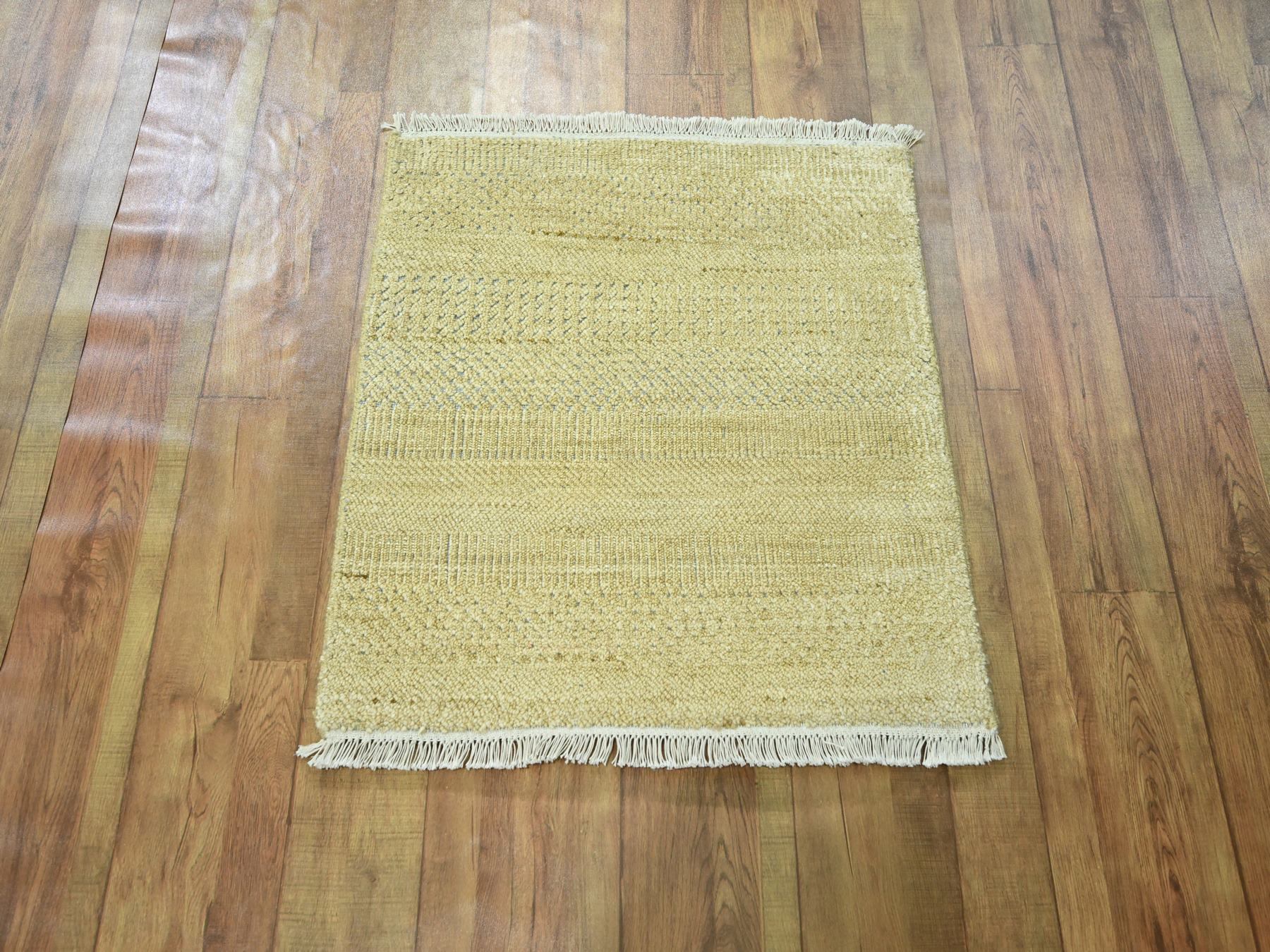 Modern / Contemporary hand-knotted wool/silk rug in Brown, 2' x 2' — SKU O076353 (view 2)