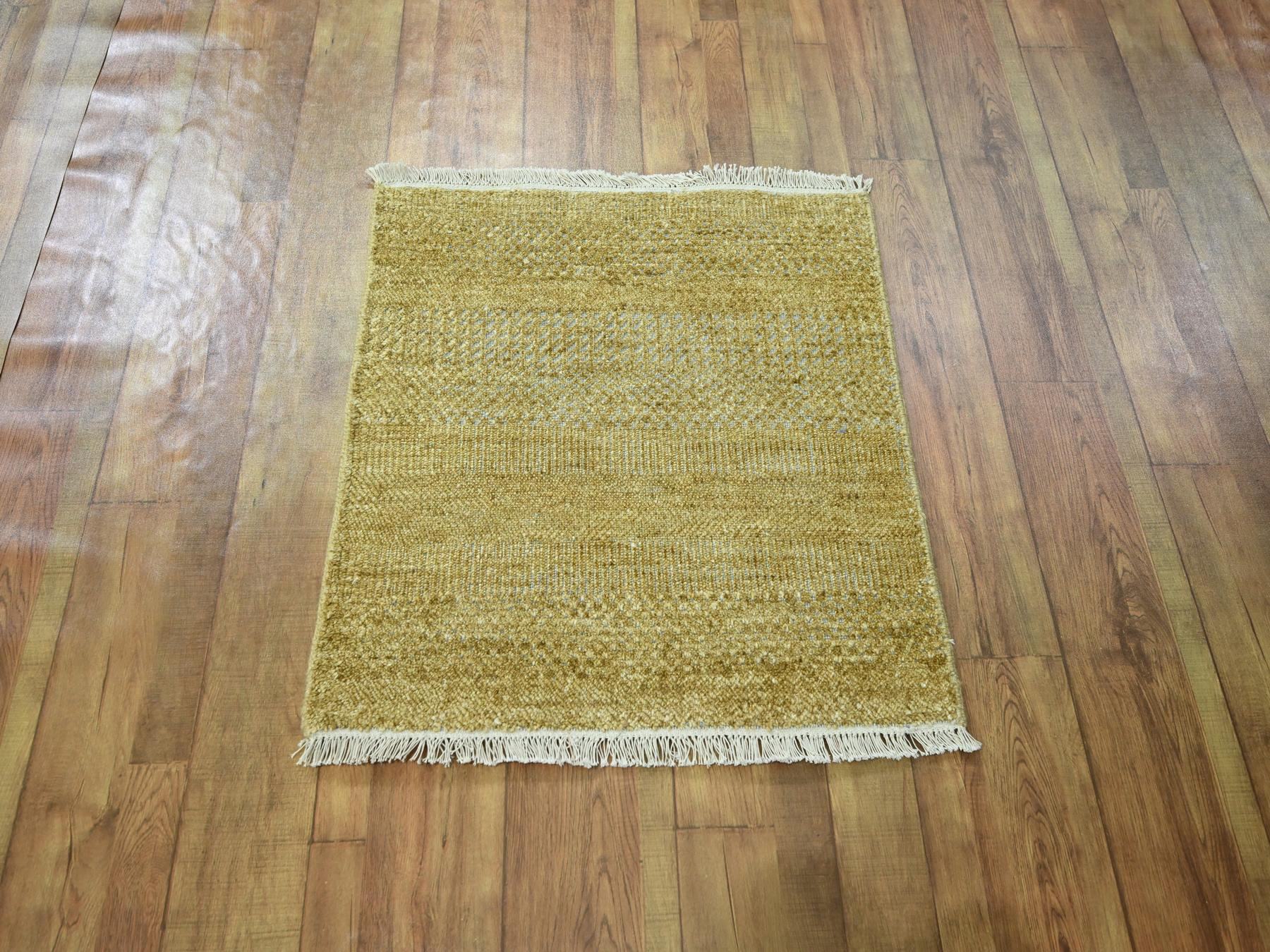 Modern / Contemporary hand-knotted wool/silk rug in Brown, 2' x 2' — SKU O076354 (view 2)