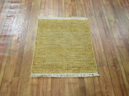 Brown 2'0" x 2'0" Modern / Contemporary Hand knotted Wool/Silk Rug - Sku: O076354
