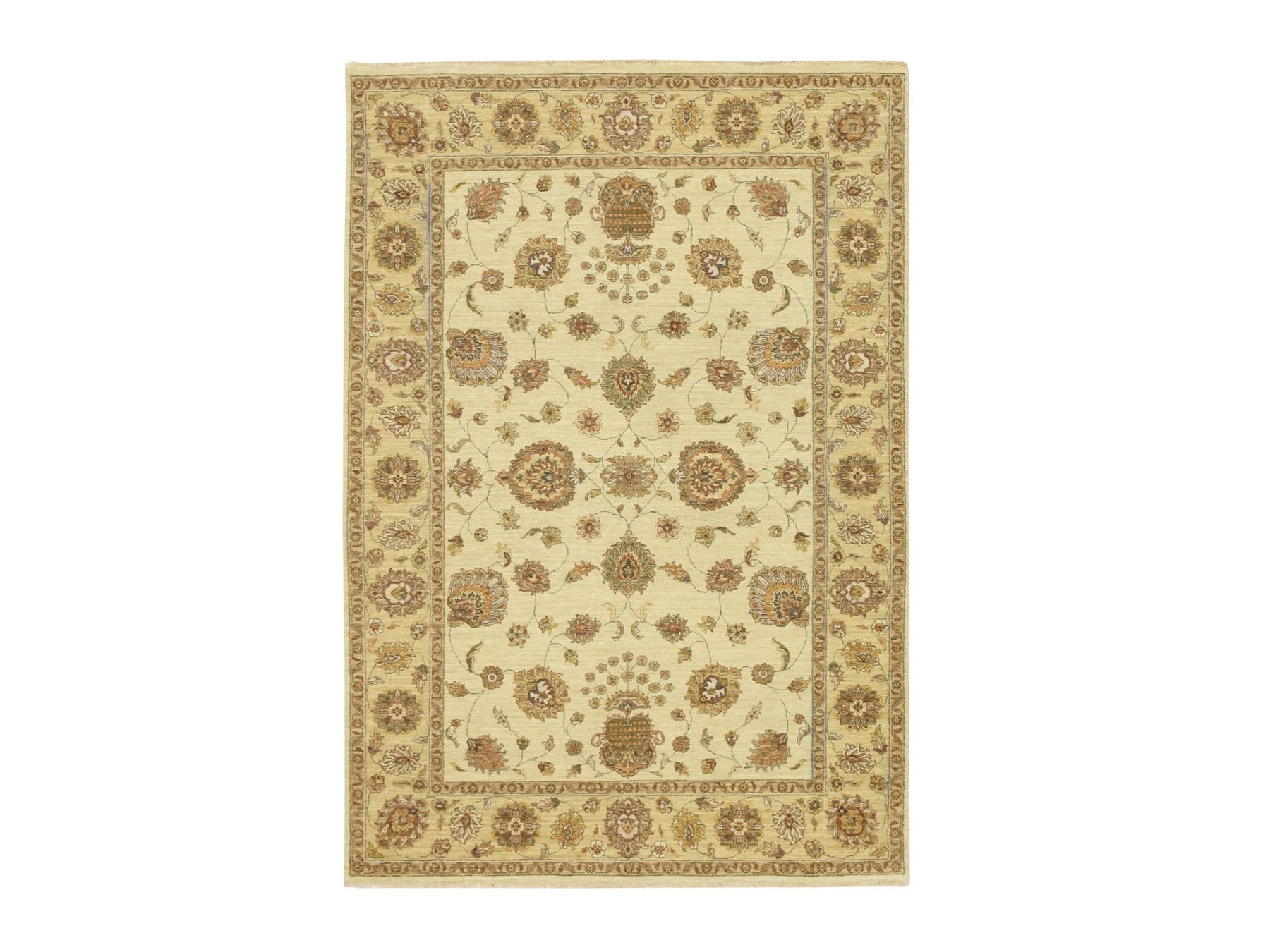 Ivory 5'6" x 8'1" Oushak And Peshawar Hand knotted Wool Rug - Sku: O076356