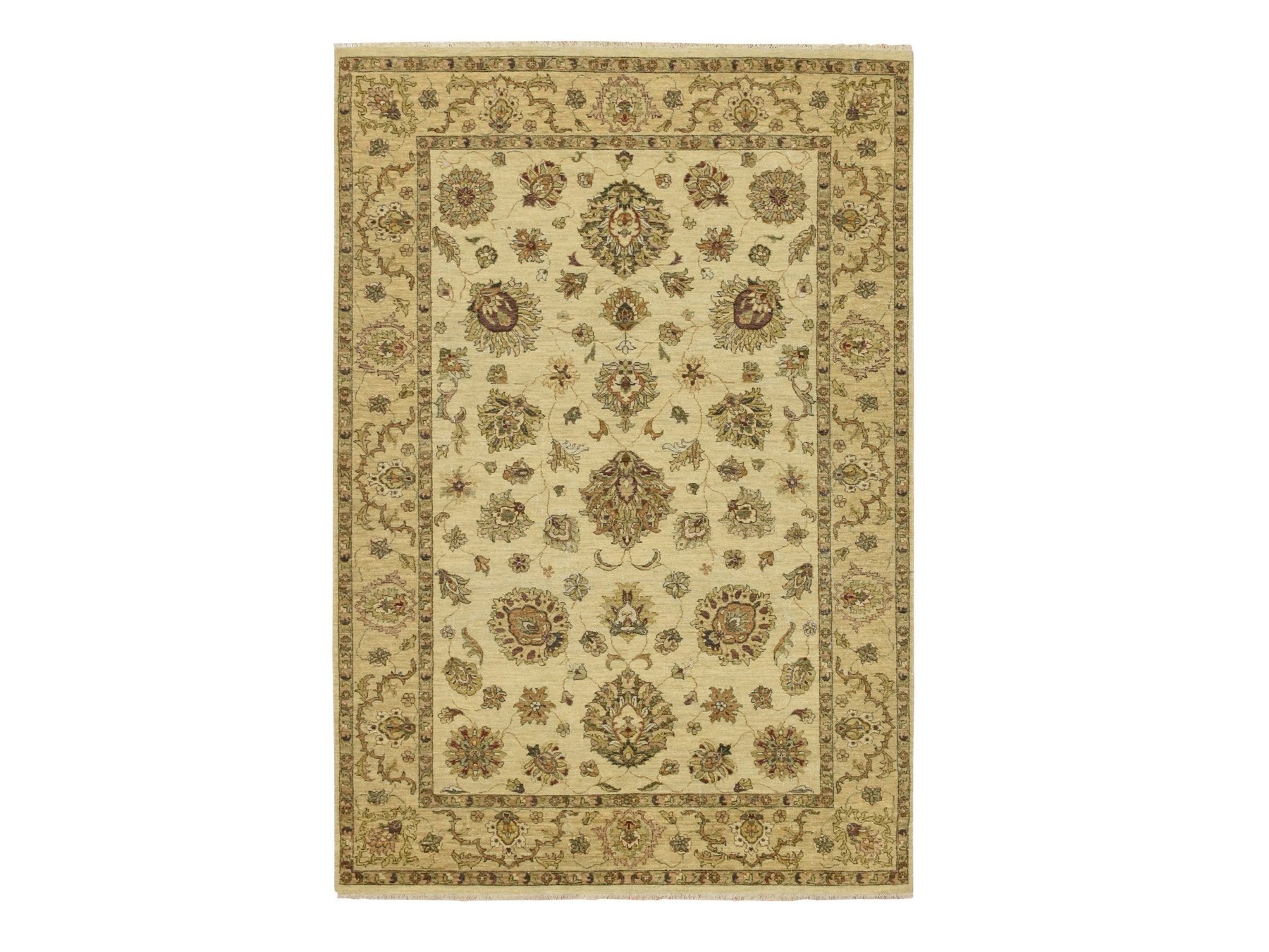 Beige 5'6" x 8'0" Oushak And Peshawar Hand knotted Wool Rug - Sku: O076357