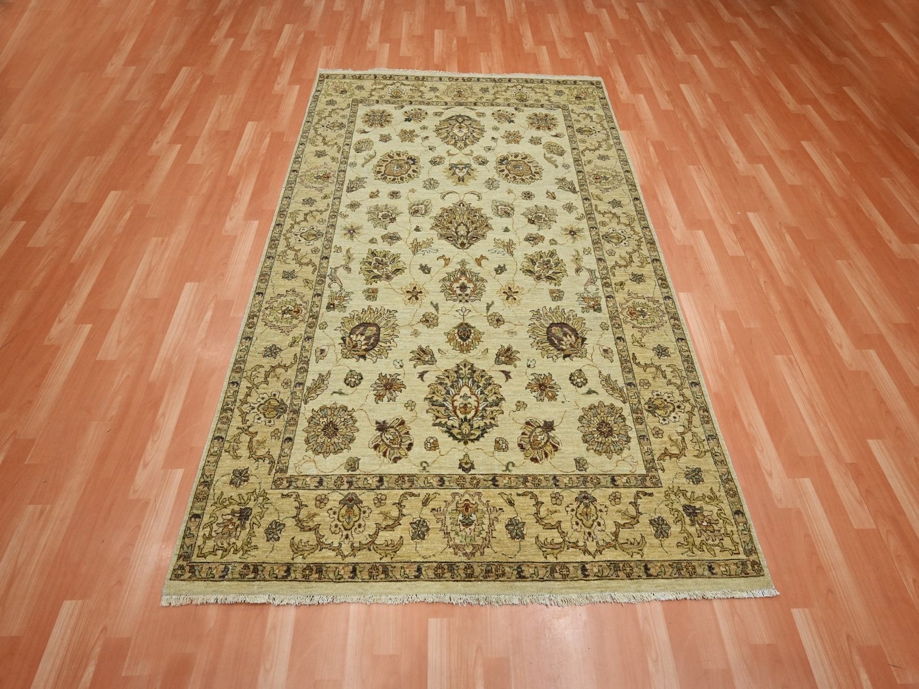 Beige 5'6" x 8'0" Oushak And Peshawar Hand knotted Wool Rug - Sku: O076357