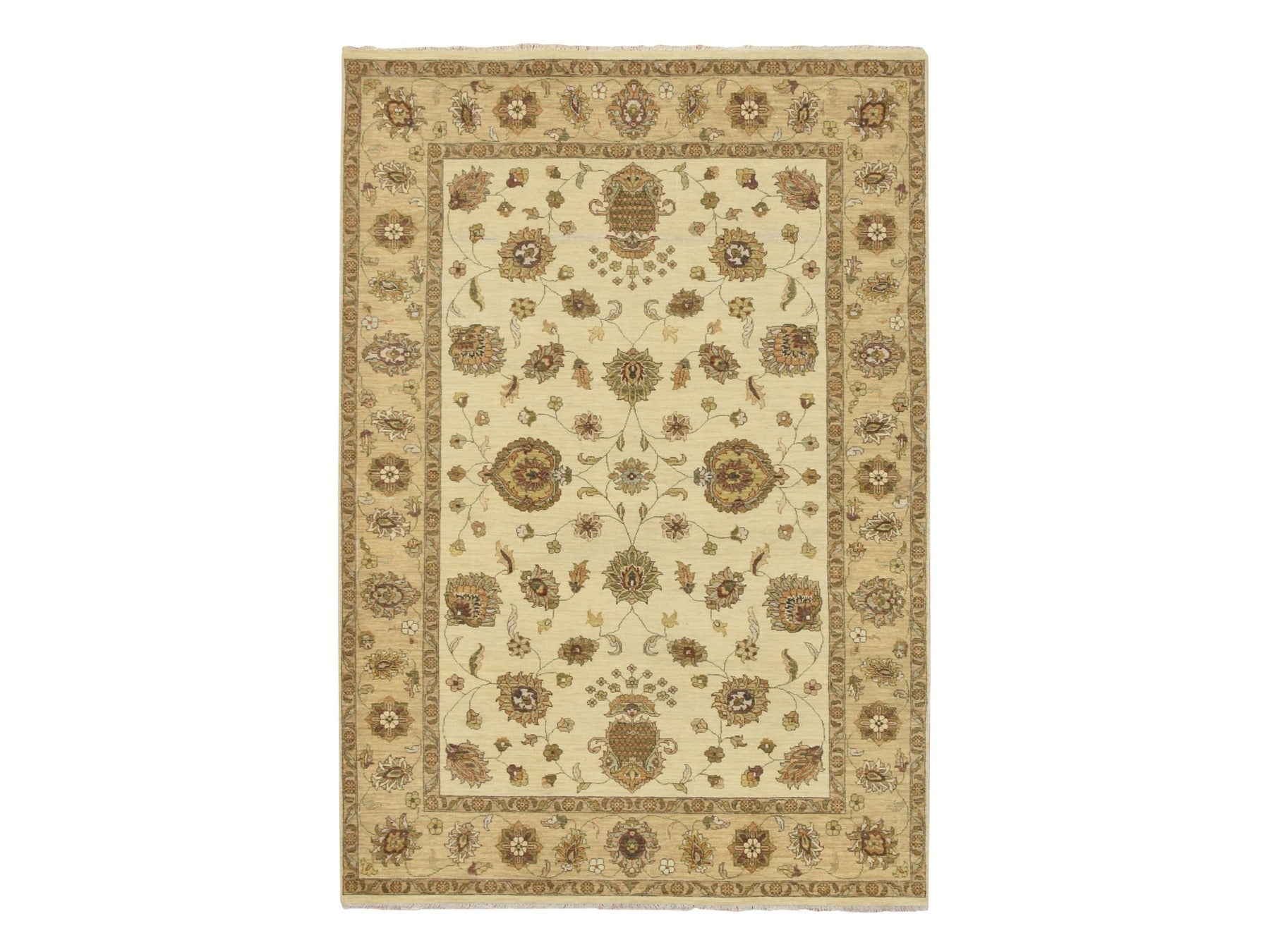 Ivory 5'6" x 7'11" Oushak And Peshawar Hand knotted Wool Rug - Sku: O076359