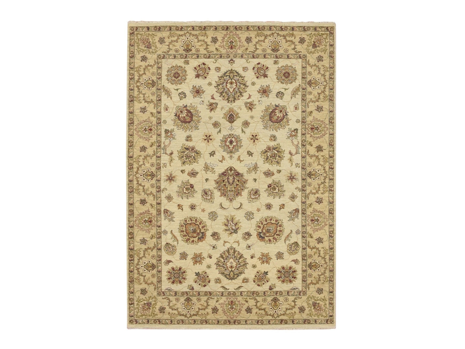 Ivory 5'6" x 8'1" Oushak And Peshawar Hand knotted Wool Rug - Sku: O076361