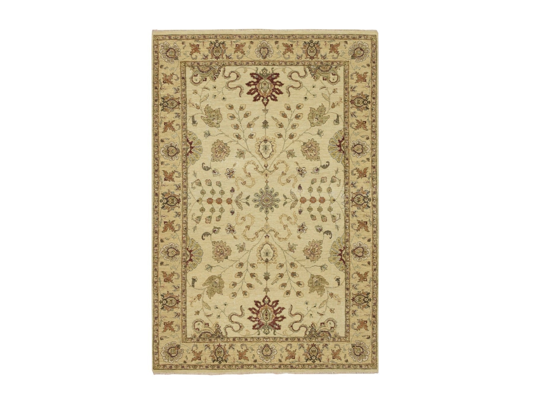 Ivory 5'5" x 8'4" Oushak And Peshawar Hand knotted Wool Rug - Sku: O076365