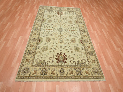 Ivory 5'5" x 8'4" Oushak And Peshawar Hand knotted Wool Rug - Sku: O076365
