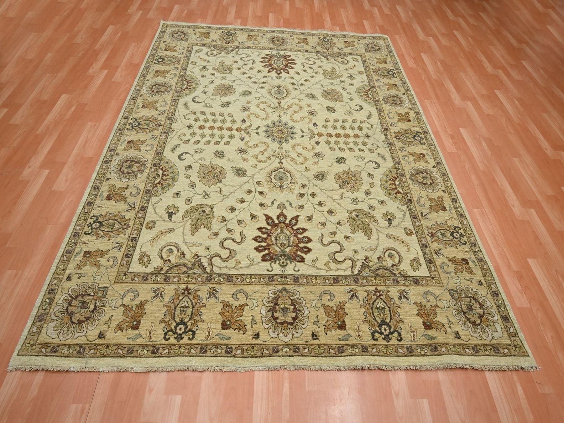 Ivory 7'3" x 9'1" Oushak And Peshawar Hand knotted Wool Rug - Sku: O076370