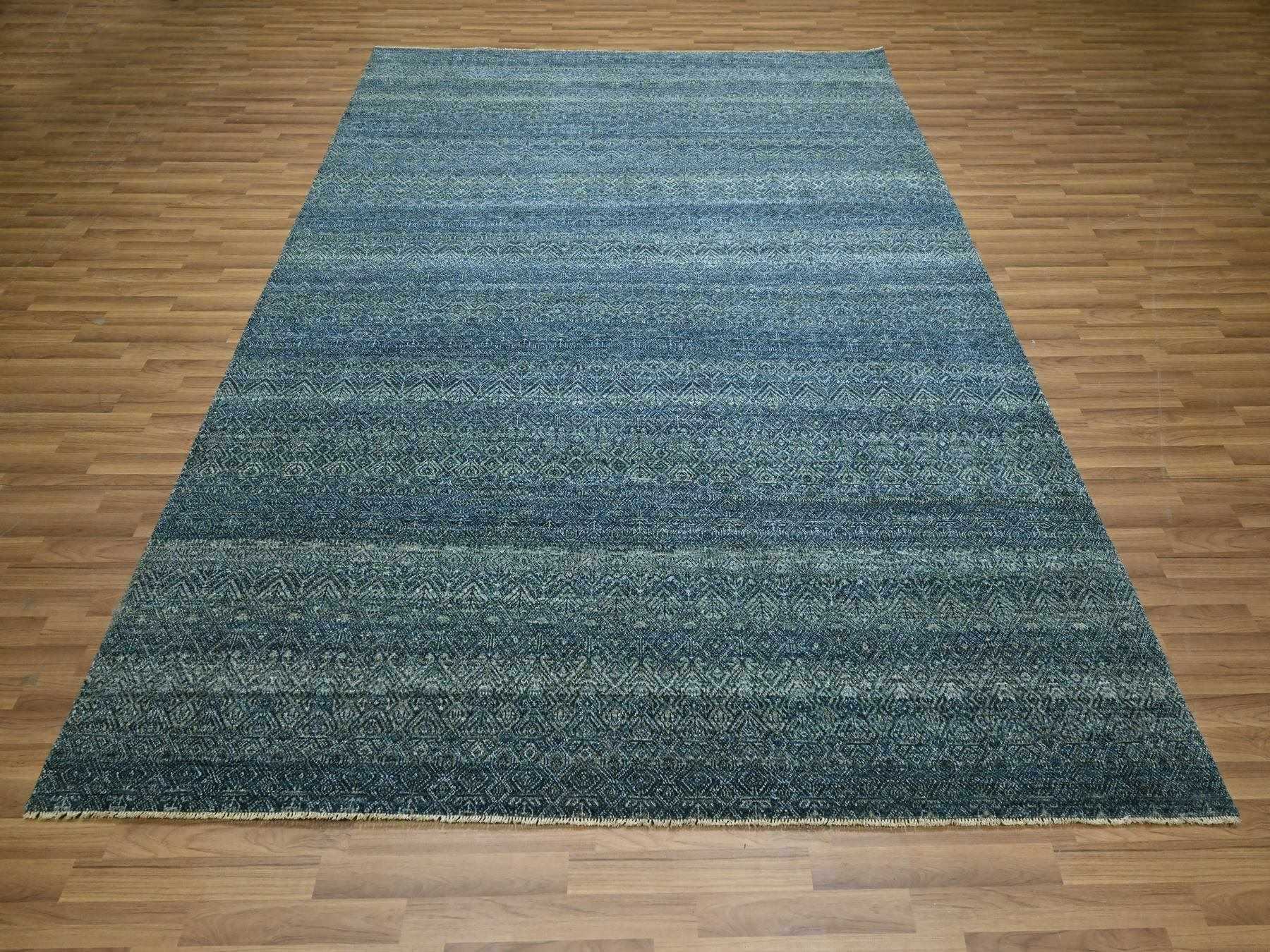 Blue 8'0" x 10'0" Modern and Contemporary Hand knotted Wool Rug - Sku: O076383