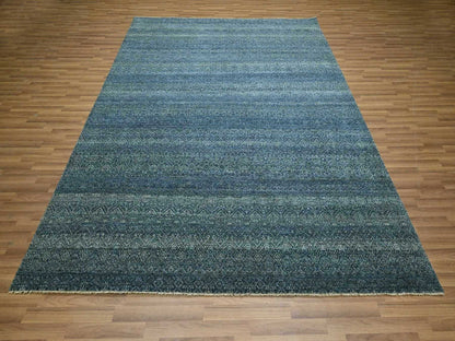 Blue 8'0" x 10'0" Modern and Contemporary Hand knotted Wool Rug - Sku: O076383