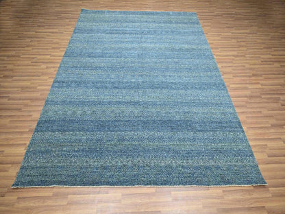 Blue 8'0" x 9'11" Modern and Contemporary Hand knotted Wool Rug - Sku: O076385