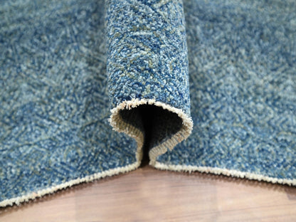Blue 8'0" x 9'11" Modern and Contemporary Hand knotted Wool Rug - Sku: O076385