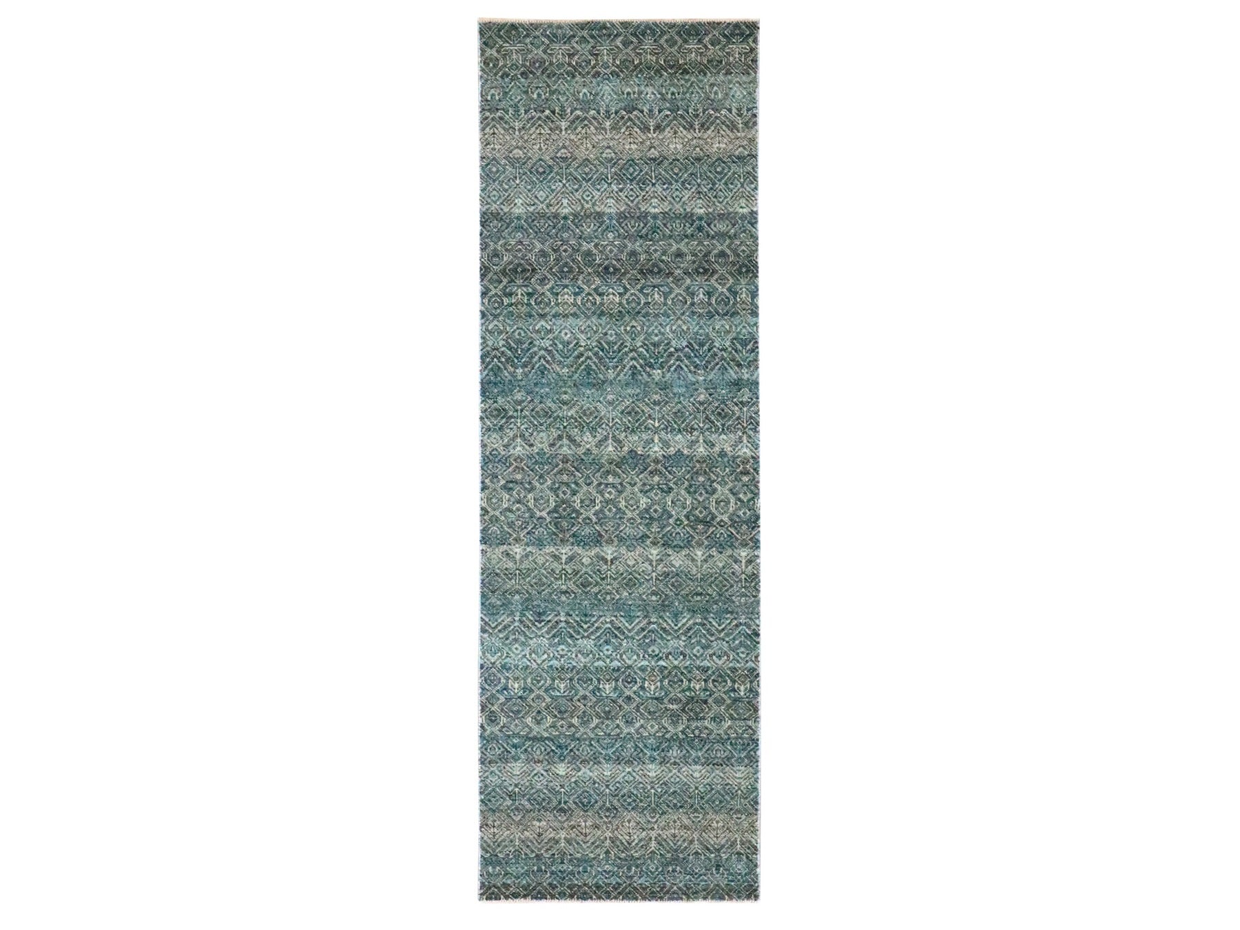 Blue 2'5" x 7'7" Modern and Contemporary Hand knotted Wool Rug - Sku: O076390